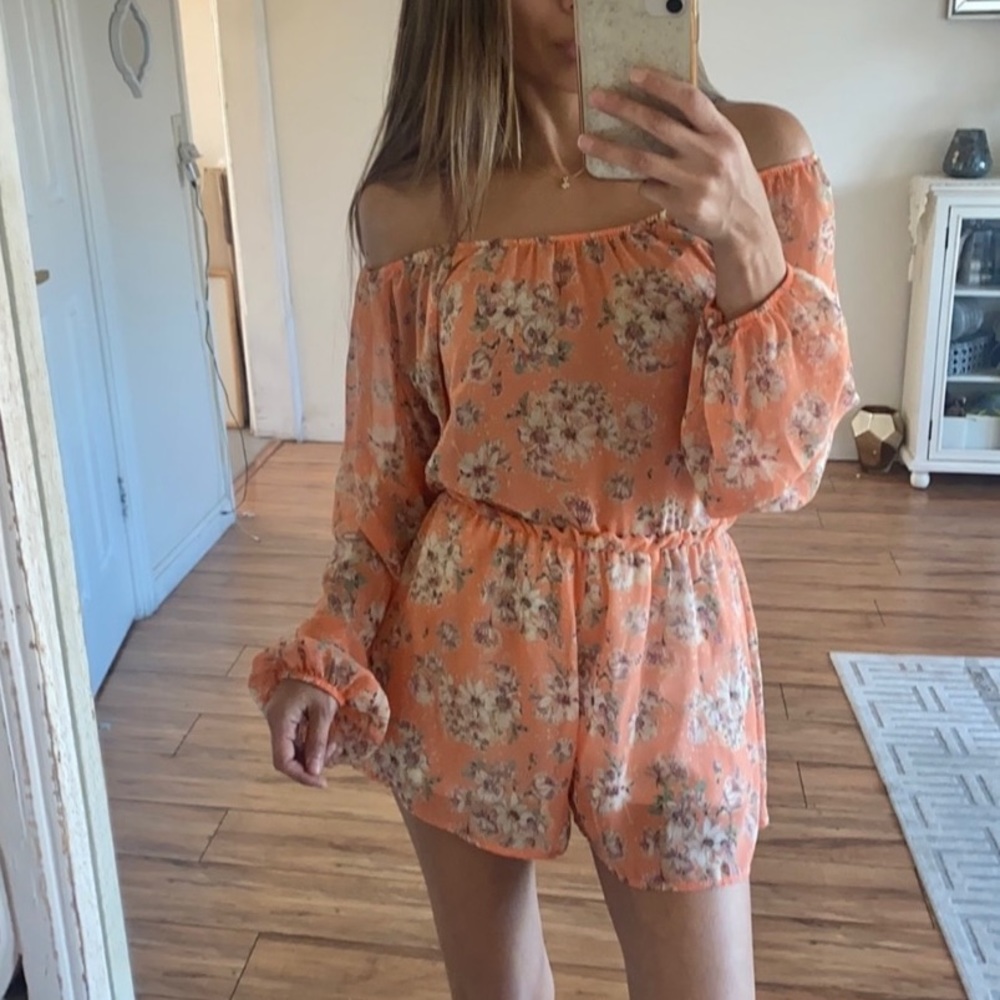 🪞 NEW off shoulder long sleeve dressy chiffon romper